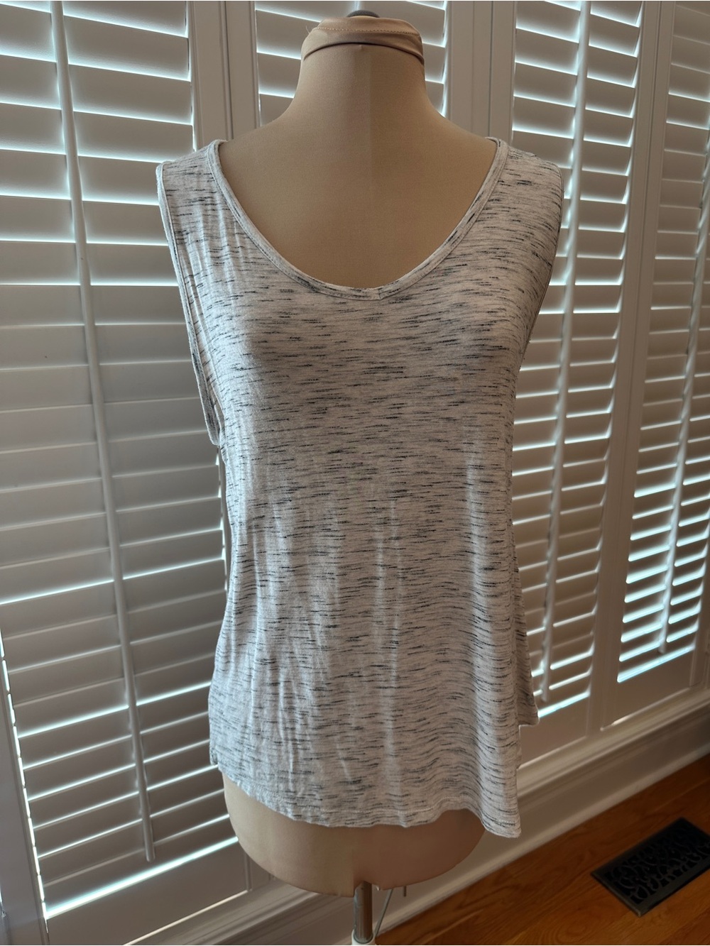 Apana White and Black Space-Dye Scoop Neck Tank Top